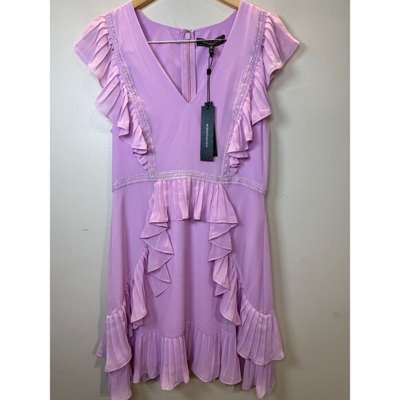 BCBGMaxazria Women's Size 10 Purple Pleated Mini Dress NWT - Picture 4 of 9